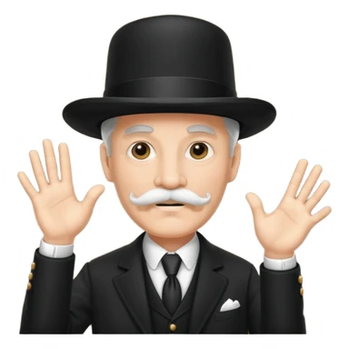 very big white moustachhe and typical 1900 black elegant clothes and hat . politician pose uses hands to speak sticker