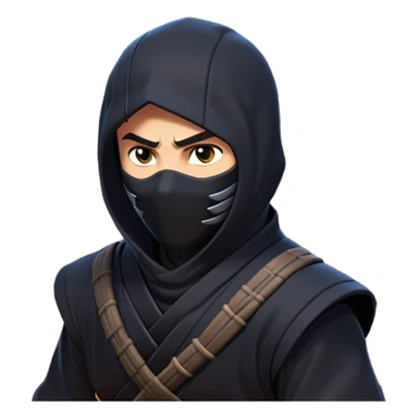 clash-of-clans-aesthetic_-cinematic-mysterious-male-ninja-portrait-emoji, rendered in a flat, vector-style with minimal shading and bold, simplified shapes, with a head slightly turned revealing intense, focused eyes, perched crouched next to an agile trained panther with glossy fur moving silently through shadowed urban rooftops and moonlit alleyways. sticker