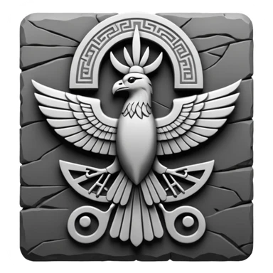 Minimal Faravahar-inspired ancient glyph,
Unicode-like pictogram similar to 𓄂𓆃,
abstract, single-symbol design,
monochrome, flat,
ancient carved sign,
no background, no text sticker