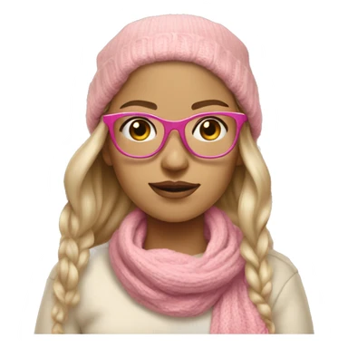 White tone girl wearing sweater beige and wearing bandana and wearing pink glasses  sticker