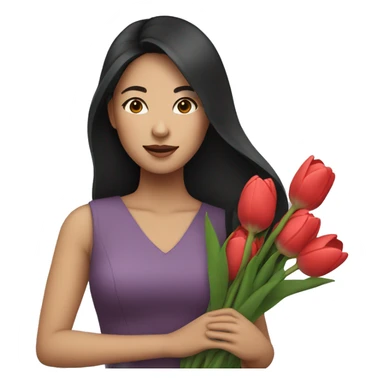 Asian woman with dark hair holding tulips sticker