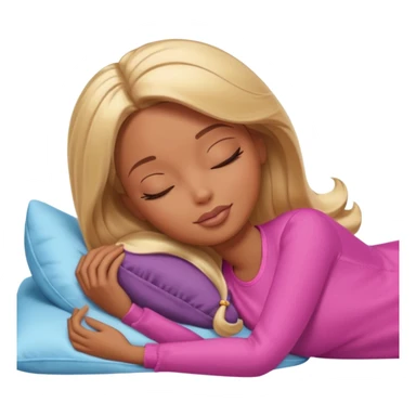 Brown skin blonde hair Barbie laying on side sleeping in bed with eyes closed sticker
