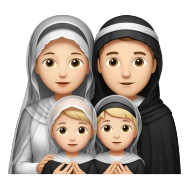 Lebaran. Keluarga terdiri dari Ayah dan ibu, 3 orang anak yang terdiri dari dua anak laki-laki dan seorang anak perempuan yang merupakan anak terkecil. Ibunya menggunakan cadar. sticker