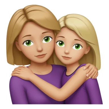 Mom daughter hugging, mom has light brown hair to collarbone and green eyes and is white with tan skin, daughter has dirty blonde hair to upper back with hazel eyes and is white with tan skin sticker