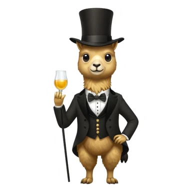 A small golden llama silhouette wearing a black top hat and a monocle full body shot sticker