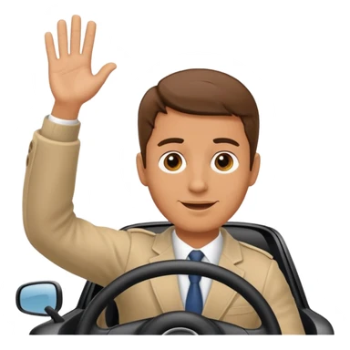 Man driving a car, waving sticker