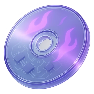 A minimalist CD disc with subtle purple flames, glowing effect, variation 2 sticker