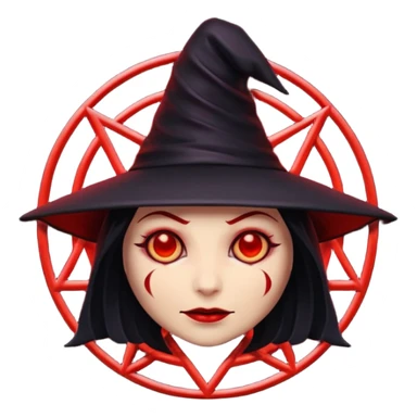 iOS emoji, dark fantasy magic seal, witch symbol, web pattern, red glow, minimal clean style, dark fantasy, dark atmosphere, black and red colors sticker