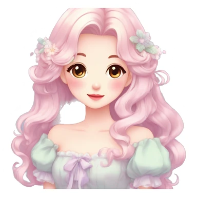 Gorgeous pastel anime style lady with blushing face and a dress cottagecore fairycore  Kawaii anime colorful pearly romantic simplistic aesthetic trending style sticker
