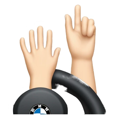 A woman's manicured hand rests on the steering wheel of a BMW sticker