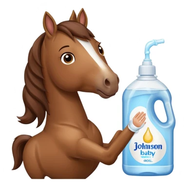 A cartoon horse holding johnson baby oil soltion  sticker