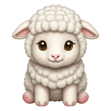 An emoji of a cute, fluffy lamb. Soft white wool, small ears, and gentle eyes, standing or lying down in a peaceful and adorable pose. Represents innocence, farm animals, and warmth sticker