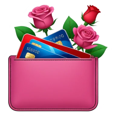 Pink pocket Wallet with credit cards inside and roses growing from it sticker