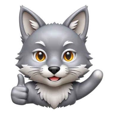 3D-style gray wolf or cat-like character emoji, ok expression with small thumbs up, clean and glossy, inspired by TenSquared logo sticker