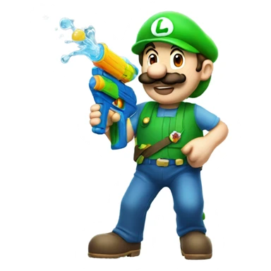 Luigi with a water gun sticker