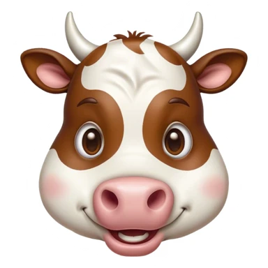 Cinematic Comical Brown and White Cow Portrait Emoji, Head tilted dramatically with an exaggeratedly amused expression, featuring a striking, glossy hide with a dynamic mix of brown and white, wide, expressive brown eyes filled with playful disbelief, Simplified yet hilariously expressive features, highly detailed, glowing with a slightly sassy glow, high shine, dramatic yet playful, stylized with an air of cheeky mischief, bright and endearing, soft glowing outline, capturing the essence of a spirited and over-the-top cow, so meme-worthy it feels like it could moo its way into internet fame instantly! sticker
