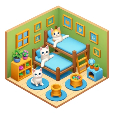 cat room interior isometric sticker