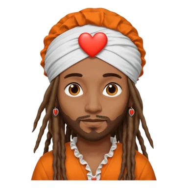 Brownskin man with long dreadlocks orange shirt add white ruffled turban with heart eyes sticker