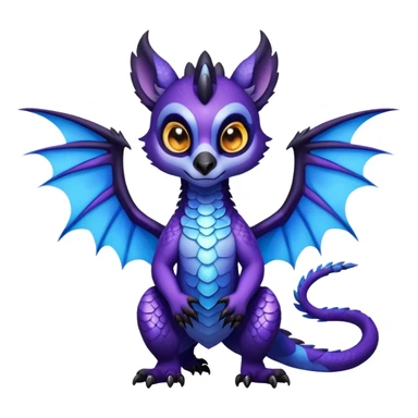 Lemur dragon hybrid face forward with wings fully body dark purple and blue sticker