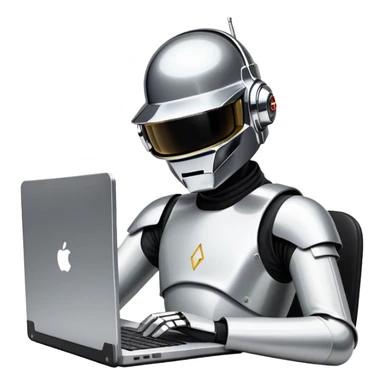 Daft punk writing code on a laptop sticker