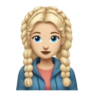 Girl, cozy, half up blonde hair with space buns, blue eyes, blanked sticker