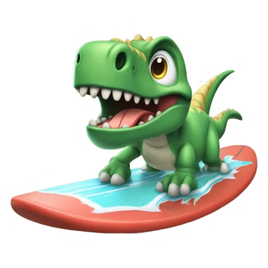 dinosaurus op een surfbord terwijl hij een ijsje eet sticker