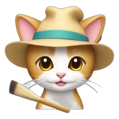 Kawaii cat artist in hat with a brush so it can be used as a mouse cursor sticker