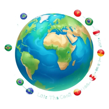 Create a realistic emoji of multiple languages shown by text flying around a earth ball  sticker
