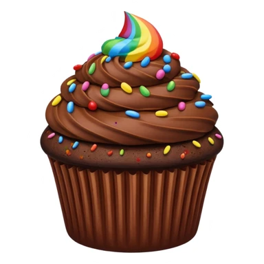 chocolate cupcake with chocolate frosting only, rainbow sprinkles sticker