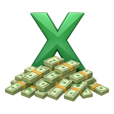 cash pile, make bills rectangular, next to a "10x" factor, looking like 10x CASH PILE, the number 10 and letter x, precede the cash pile, on the same level so it looks like "10x" and to its right, the cash pile sticker