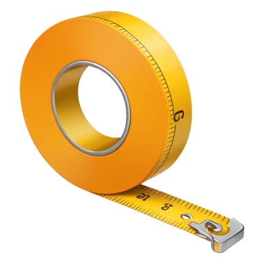 Flat vector illustration of a rolled measuring tape in yellow and orange color, simple bold outlines, minimal shading, emoji style, centered on white background. sticker