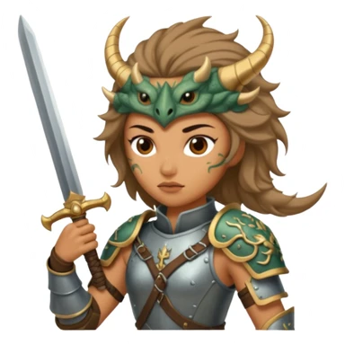 Fierce Latina in armor with a sword after a battle cutting off the head of a hydra sticker