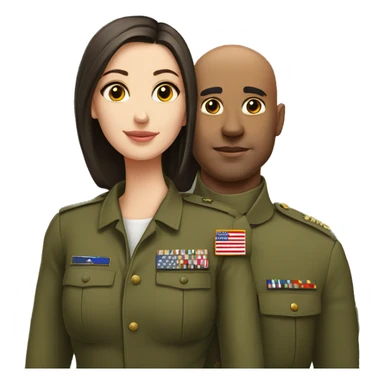 Bald man in military and his young brunette girlfriend  sticker