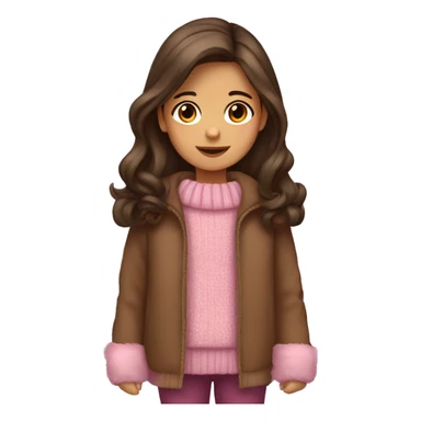 winter, christmas, hispanic, long brown hair, little girl, brown eyes, child, full body, pink sweater coat sticker