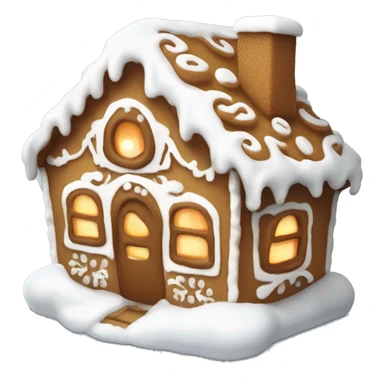 A cute little white and glowing gingerbread house with snow in the top sticker