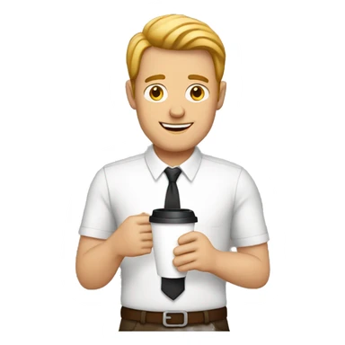 white man carrying coffee sticker