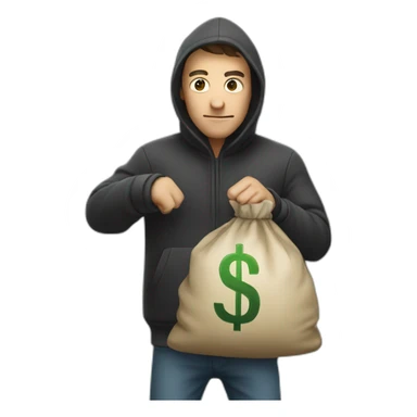A thief with a bag of money in his hands sticker