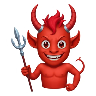 Red devil with horns and trident, grinning mischievous sticker