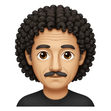 60 year old Greek man with short black curly frizzy thin hair that sticks up and has a black shirt sticker
