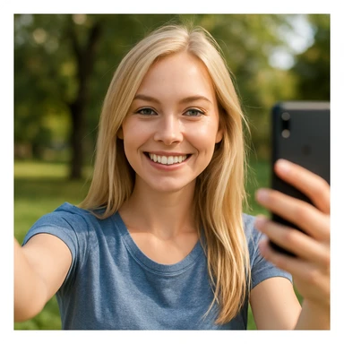 blonde girl taking a selfie sticker
