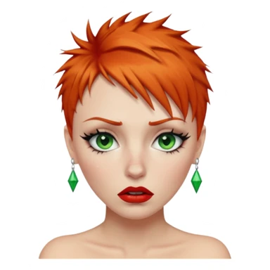 Short spikey Ginger hair, green eyes, black long eye lashes large red lips White woman lcrying sticker