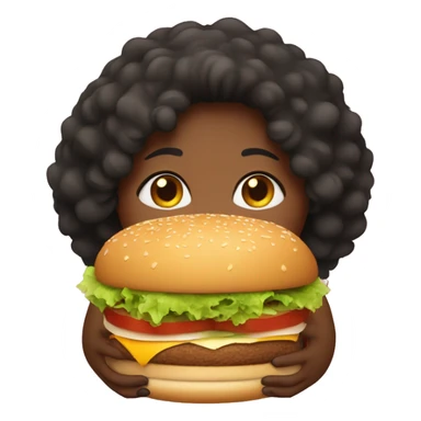 a fat afroamerican woman holding a burger sticker