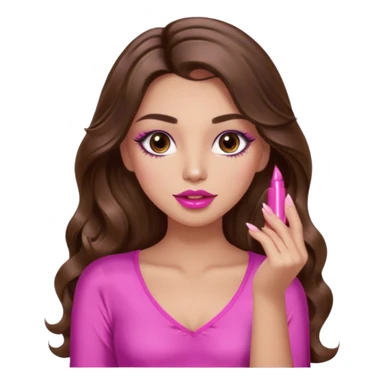 girl with long wavy brown hair, brown eyes, light to medium complexion, in a pink sexy top, pink lips, long lashes, puckered lips, showing my nails sticker