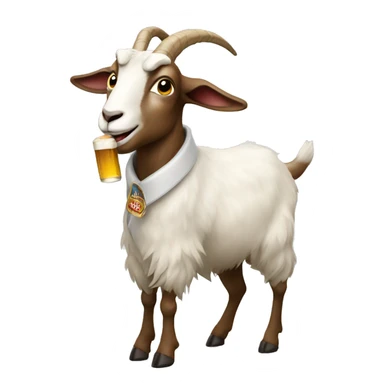 Goat with coat walking with a beer  sticker