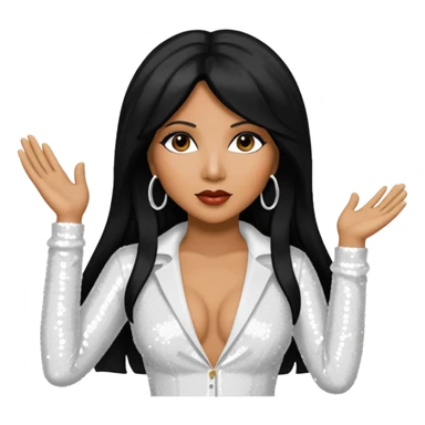 Toni Braxton with long black hair, white sequin outfit sticker