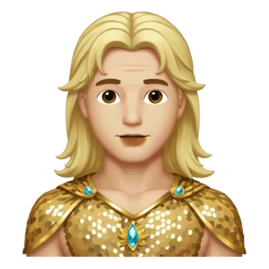 Adonis, God of Beauty from Gods and Goddesses with long blonde hair, gold sequin outfit sticker