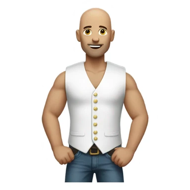 Bald man in white vest making X with arms sticker