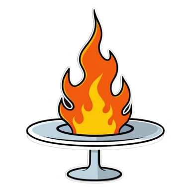 a table in flames, cartoonish sticker style sticker