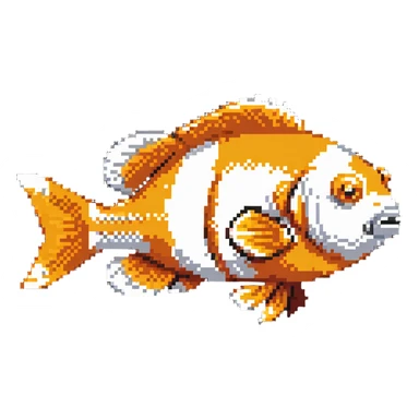 A pixelated clown fish with orange and white pattern sticker