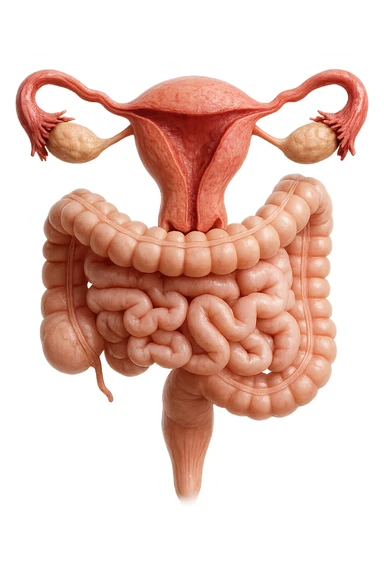 UTERO UMANO ANATOMICO COLLEGATO AD INTESTINO, iperrealistico 4k, SFONDO BIANCO sticker